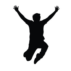 Silhouette of a Man Jumping with Arms Raised in Celebration