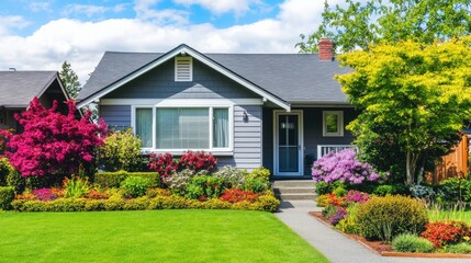 Charming Cottage Surrounded by Vibrant Flowers and Lush Garden Space