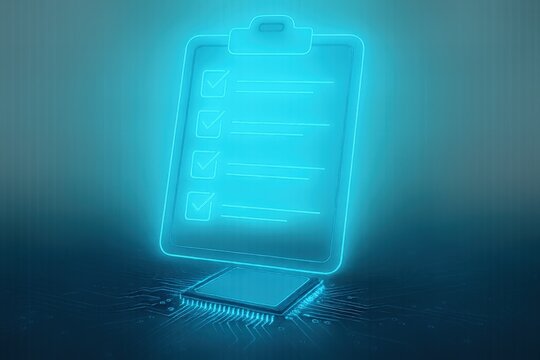 Glowing Digital Checklist on Futuristic Clipboard

