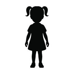 Silhouette of a little girl with pigtails standing in a dress