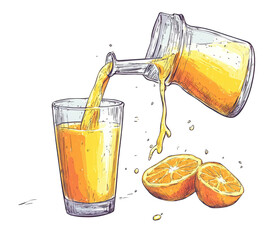 Orange juice being poured into a glass