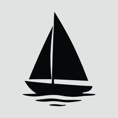 Silhouette Sailboat on Water Flat Design Vector Illustration