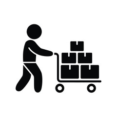 Person Pushing Hand Truck with Stacked Boxes