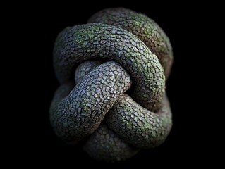 Intertwined organic structure displays rough and textured surface knot art