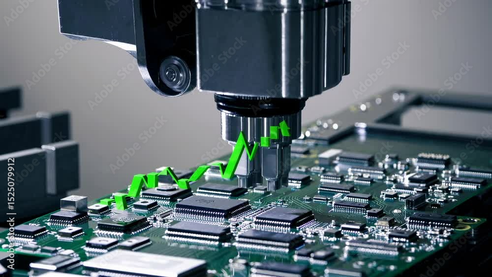 Aufkleber high-precision robotic arm assembling electronic components in a clean room environment
