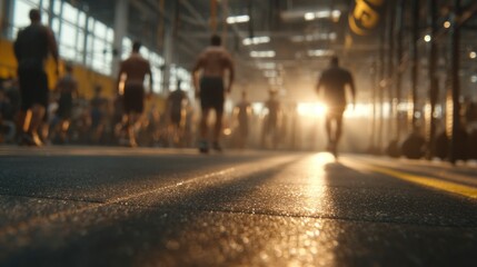 Group Fitness Session in a Modern Gym with Dynamic Lighting and Active Participants