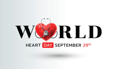World Heart Day on September 29. Includes heart icons, EKG lines, and medical elements for use in health awareness campaigns, posters, web banners, and social media content.