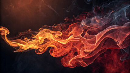 Abstract orange and red wisps flow elegantly against a deep blue background artwork image
