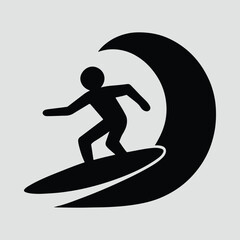 Silhouette Surfer riding the wave icon Illustration Vector