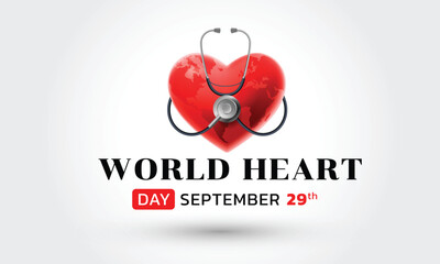 World Heart Day on September 29. Includes heart icons, EKG lines, and medical elements for use in health awareness campaigns, posters, web banners, and social media content.