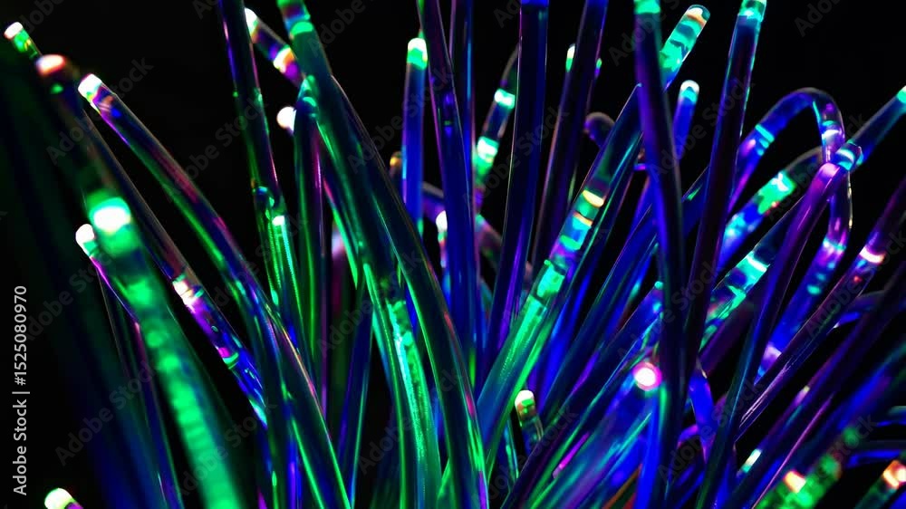 Aufkleber Colorful light display created by glowing fibers in a dark setting during an evening event