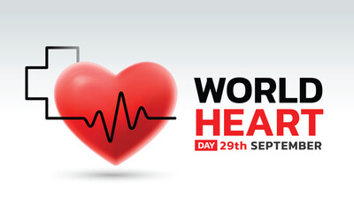 World Heart Day on September 29. Includes heart icons, EKG lines, and medical elements for use in health awareness campaigns, posters, web banners, and social media content.