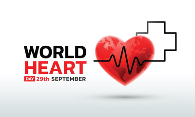 World Heart Day on September 29. Includes heart icons, EKG lines, and medical elements for use in health awareness campaigns, posters, web banners, and social media content.