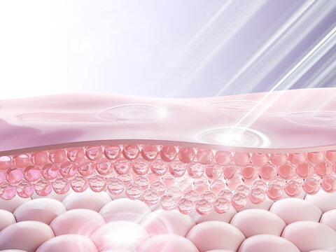 Laser shot through Saggy skin cell layer, skin and Facial treatment. 3D rendering.