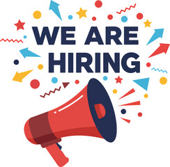 we are hiring with creative megaphone and stars explosion layout