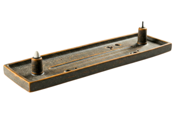 Rustic metal incense holder for sticks and cones isolated on a transparent background