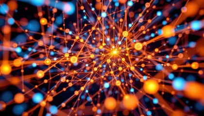 Abstract Network of interconnected data points with illuminated pathways