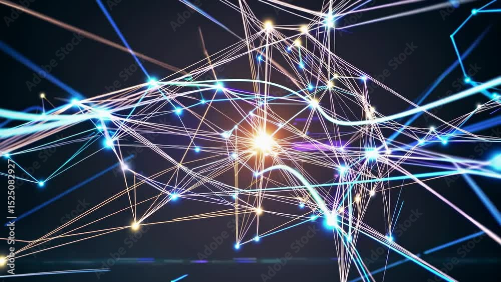 Poster Dynamic visual representation of interconnected nodes in a vibrant digital environment
