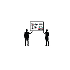 Flat silhouette of a digital interface with futuristic icons and charts on white background