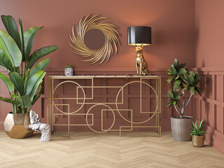 Luxury Interior. Modern art deco living room interior 3D illustration