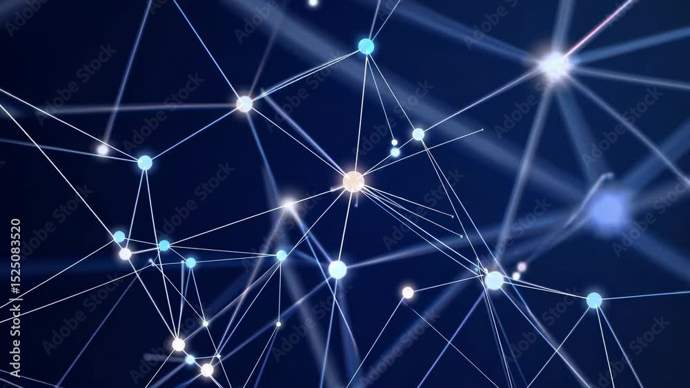 Poster Exploring the connections and patterns in a digital network of glowing nodes and lines