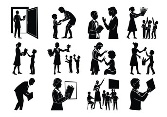 Teacher and Student Silhouettes Education, Success, and Achievement Illustrations