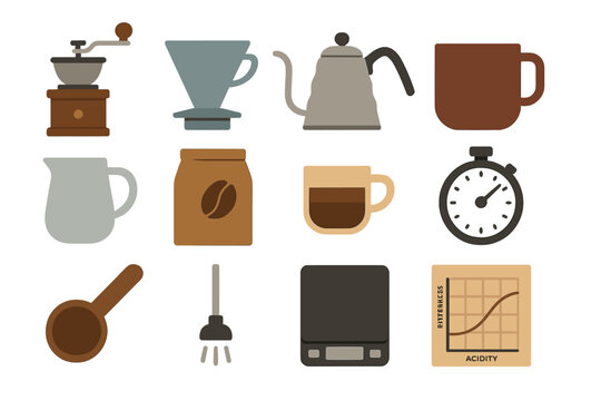 Coffee brewing essentials setup with various tools and accessories