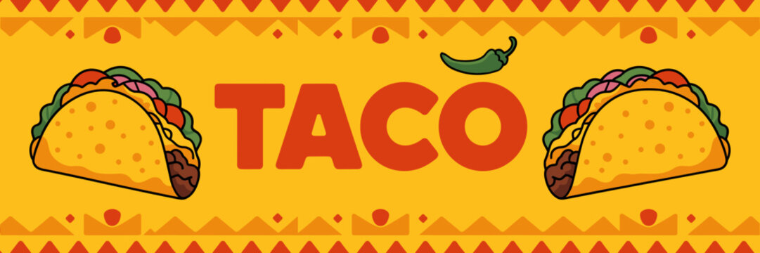 bold taco lettering with festive patterns and vibrant fillings &ndash; great for casual dining, street food marketing, or restaurant identity