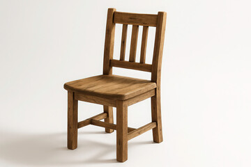 Fototapeta premium A rustic wooden dining chair isolated against a bright white background