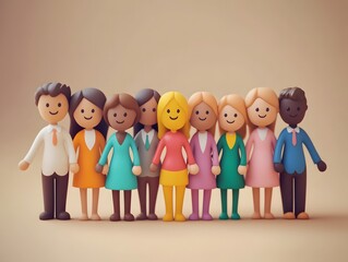 Fototapeta premium Business group in animated 3D clay style, collaborative concept, equal gender mix