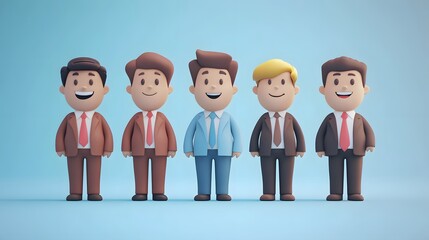Cartoon business crew claymation style, team lineup for website banner