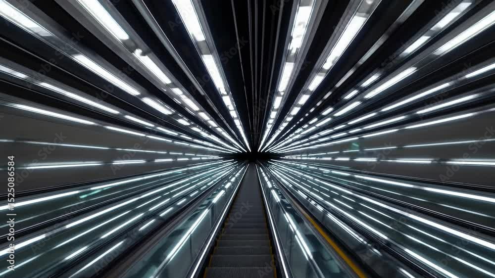 Aufkleber dynamic view of a modern escalator in an underground station with striking light patterns at night