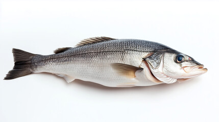 Fototapeta premium One fresh sea bass fish isolated on white background -