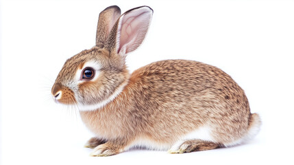 Fototapeta premium Pretty brown rabbit seen from the side isolated on a white background