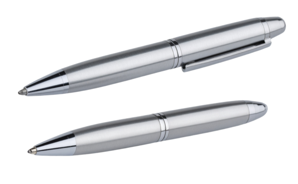Two Silver Metal Pen Writing a Curved Line, isolated on a transparent background