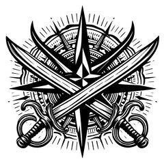 Fototapeta premium heraldic or nautical emblem featuring crossed swords