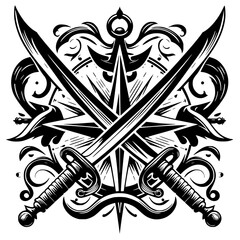 heraldic or nautical emblem featuring crossed swords