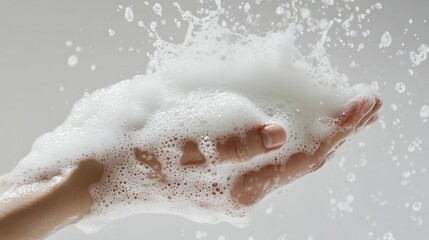 Obraz premium Foam being pumped into a wet hand. 6