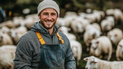 Smiling farmer with sheep
