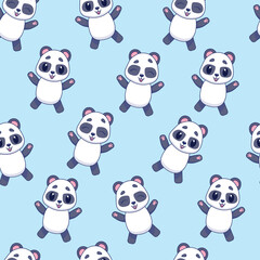 Seamless vector pattern with cute panda. Suitable for printing, design, wallpaper, decor, textile and packaging.