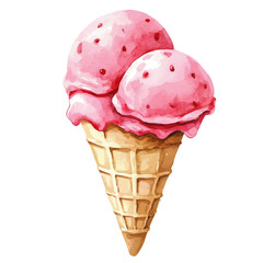 My Watercolor illustration, illustration pink ice cream painting isolated on a white background, illustration, AI painting design, vector set, eps format design,