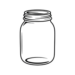 Simple Line Art Illustration of a Mason Jar on White Background