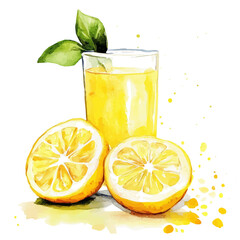 My Watercolor illustration, illustration lemon juice with lemon sliced painting isolated on a white background, illustration, AI painting design, vector illustration set, eps format