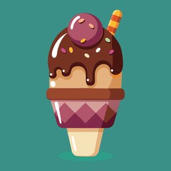 Delicious chocolate ice cream vector art illustration.