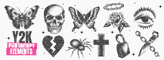Unique collection of Y2K-inspired photography elements showcasing gothic and whimsical designs