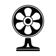Black and white vector illustration of a table fan with five blades