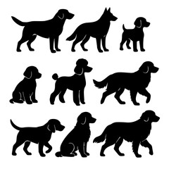 dog, silhouette set, vector illustration