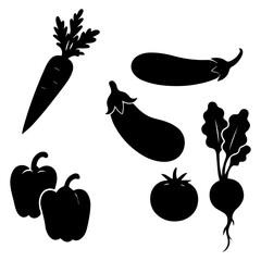 Set of silhouettes of vegetables, vector illustration