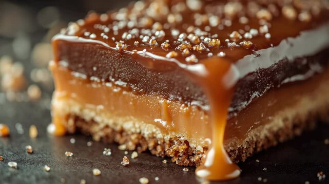A slice of delicious chocolate pie with a caramel and nutmeg flavored filling.