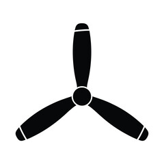 Black and white icon of a three bladed airplane propeller